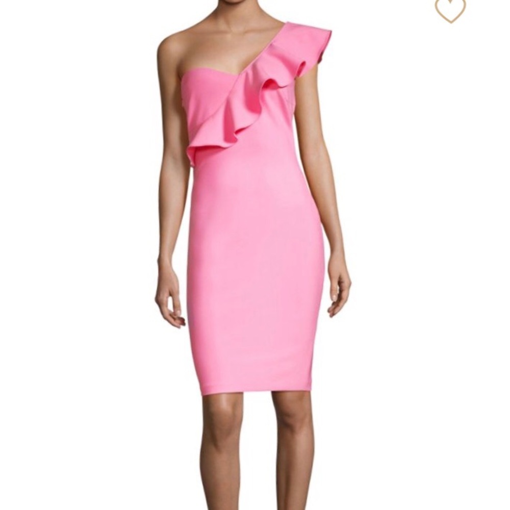 LIKELY One Shoulder Pink Ruffle Dress